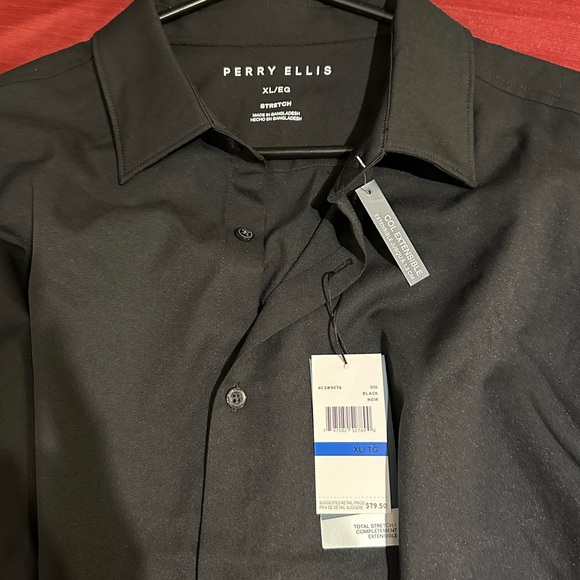 Perry Ellis mens black XL total stretch expandable collar dress shirt formal - Picture 3 of 11